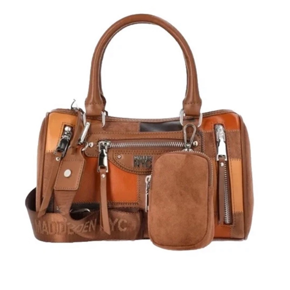 Madden NYC Women's Core Barrel Bag Brown Crossbody Zipper Pouch - Picture 2 of 7
